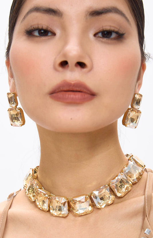 Golden Diamante Crystal Necklace & Earrings Set