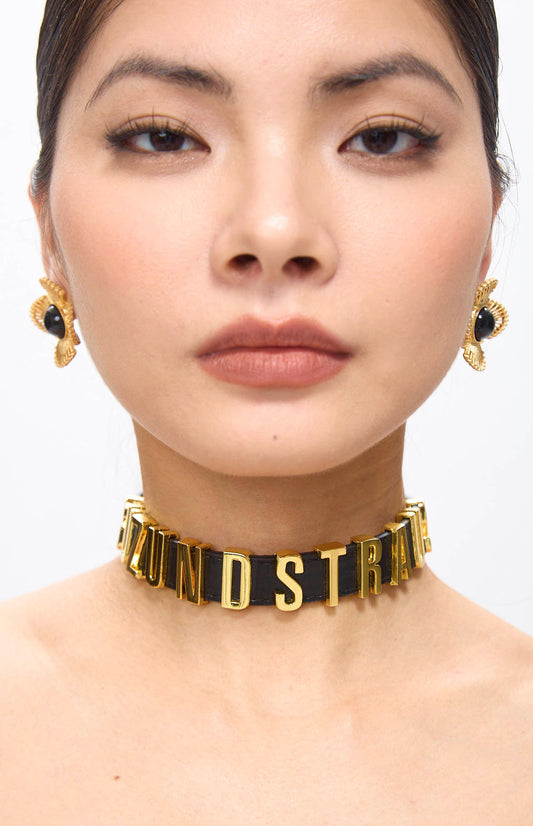 Zeera Black Agate Floral Clip-On Golden Earrings