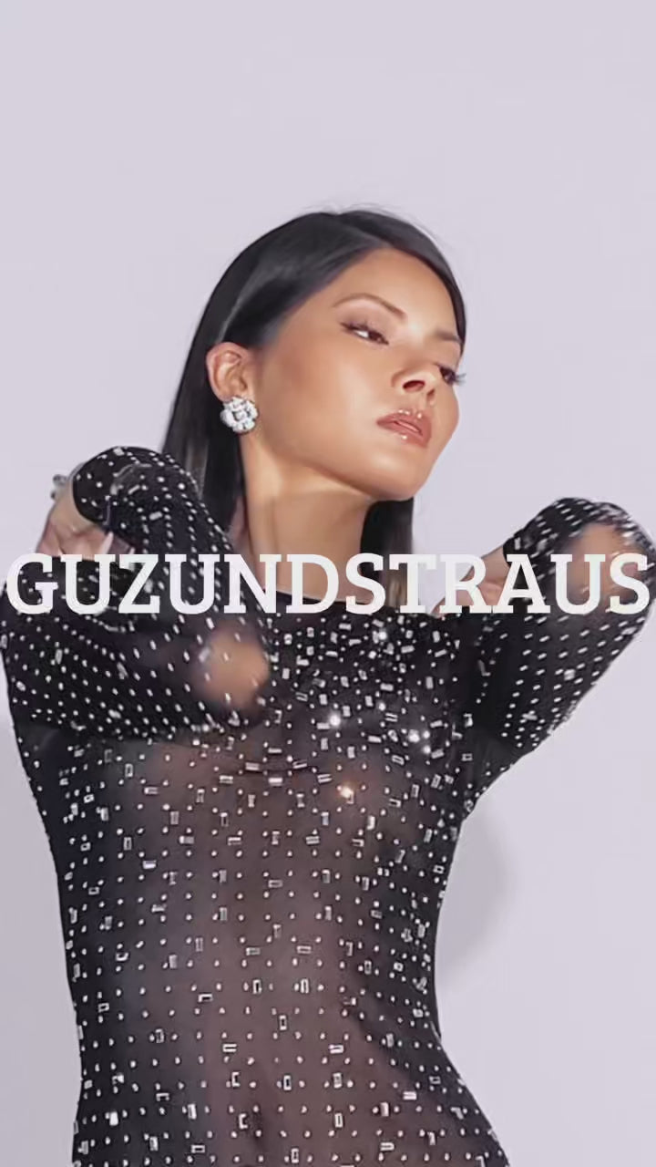 Sasso Crystal Mesh Maxi Dress Black