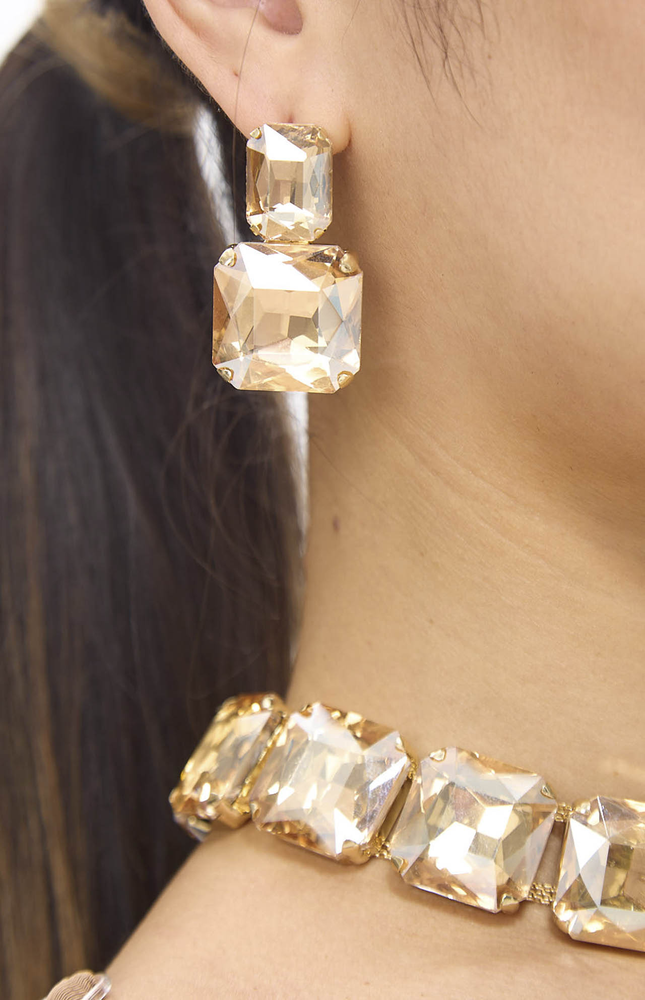 Golden Diamante Crystal Necklace & Earrings Set