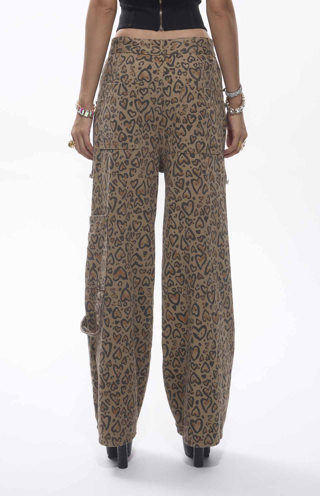 Jara Crystal Embellished Cut-Out Heart Printed Straight Leg Jeans