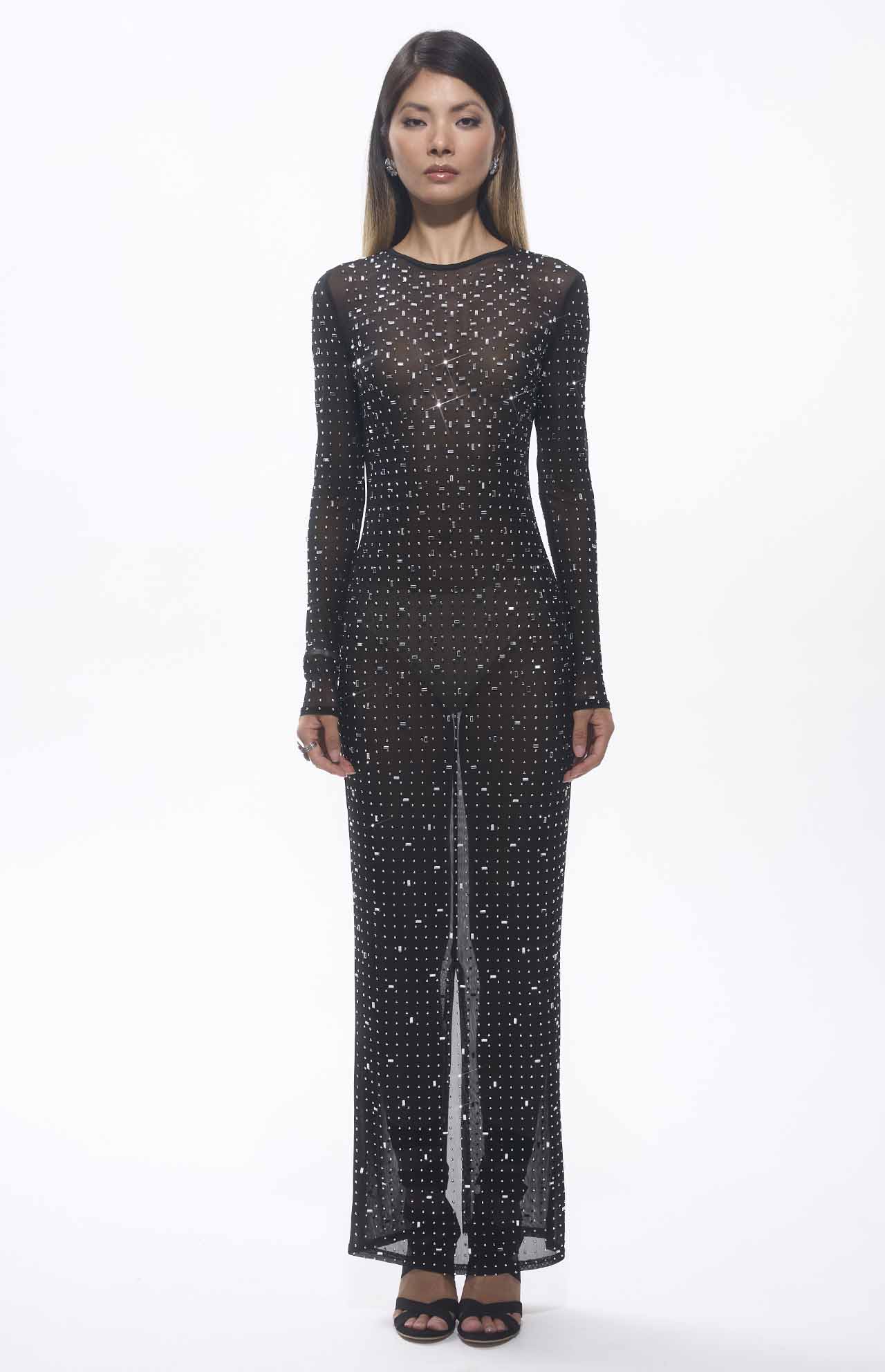 Sasso Crystal Mesh Maxi Dress Black