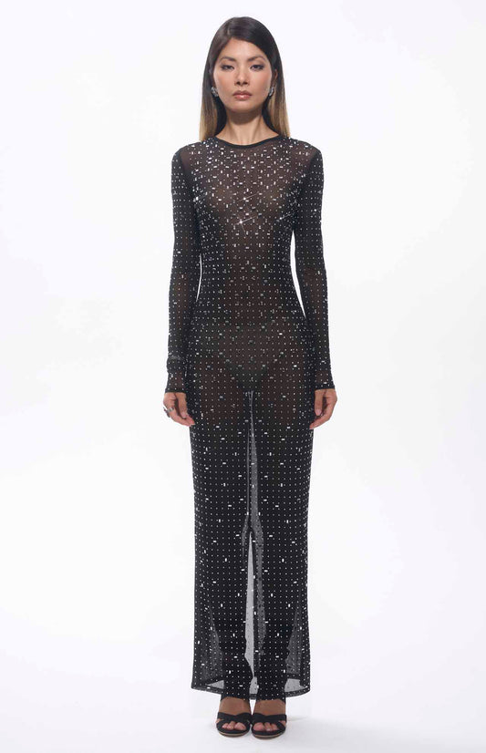 Sasso Crystal Mesh Maxi Dress Black