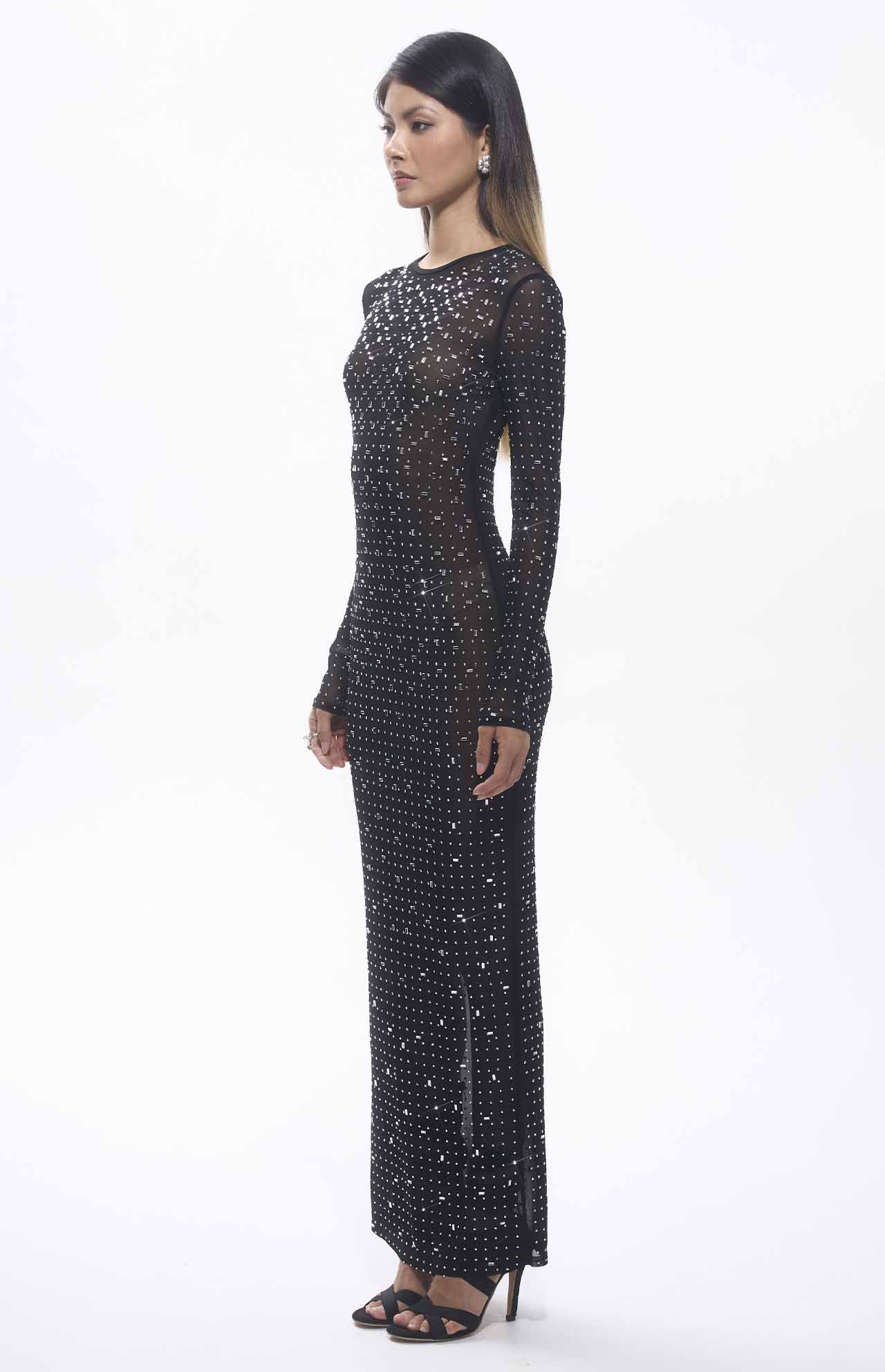 Sasso Crystal Mesh Maxi Dress Black