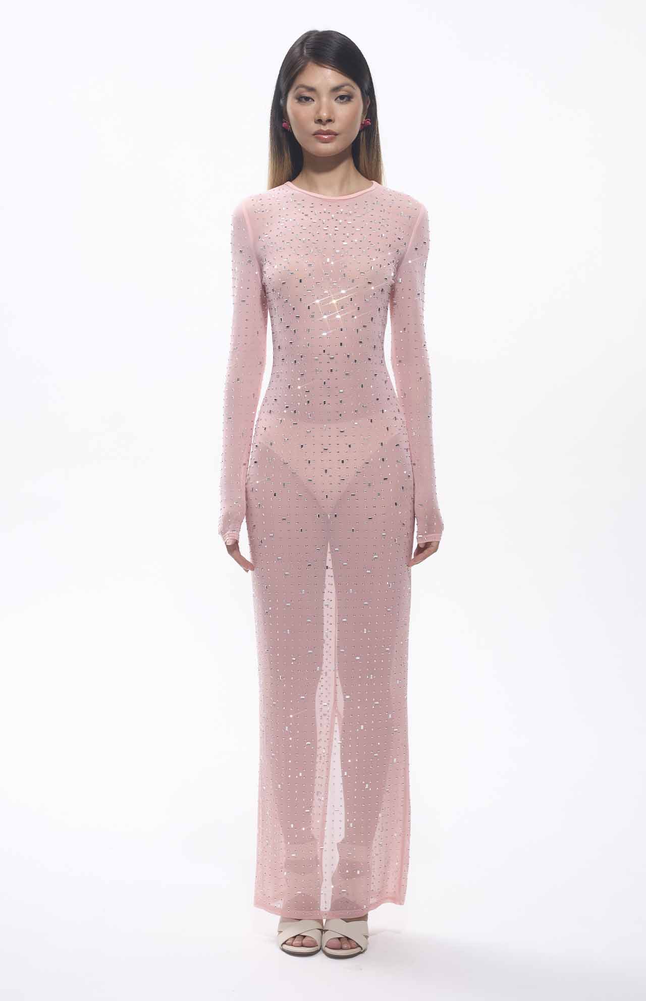 Sasso Diamante Mesh Maxi Dress Pink