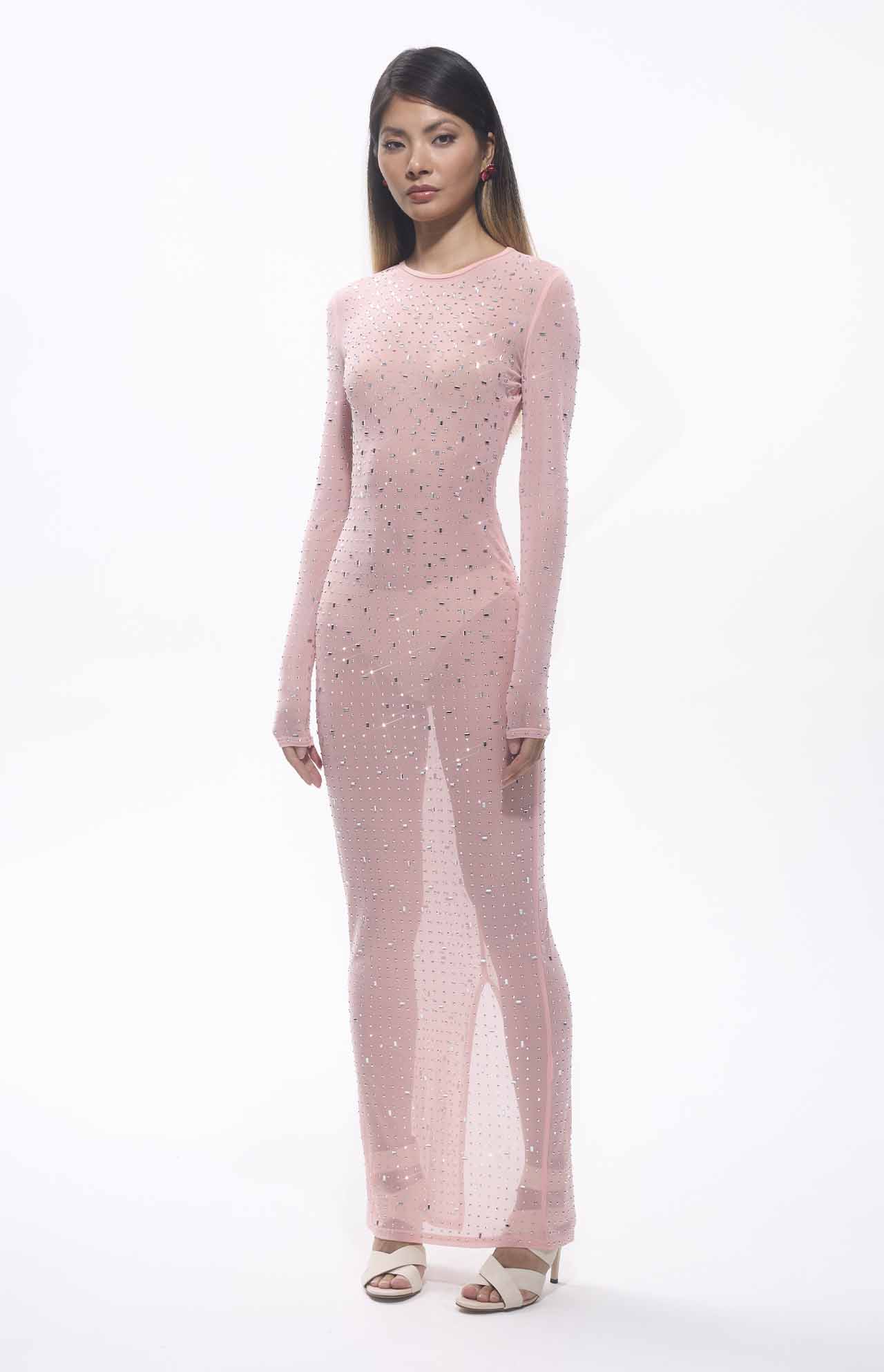 Sasso Diamante Mesh Maxi Dress Pink